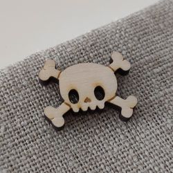 wooden skull and crossbones buttons, knitting embellishments, gothic buttons