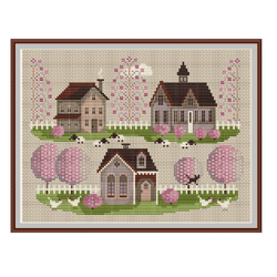 cross stitch pattern sampler winter village embroidery digital pdf file instant download 205