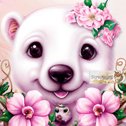 white bear illustration with pink flowers-6