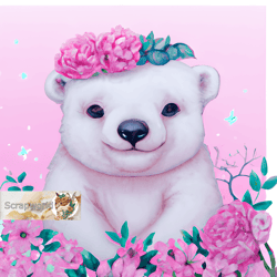 white bear illustration with pink flowers-7