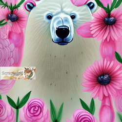 white bear illustration with pink flowers-10