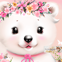 white bear illustration with pink flowers-13