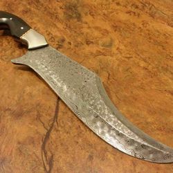 10 inches handmade damascus steel tactical punisher bowie with bull horn handle and brass ring