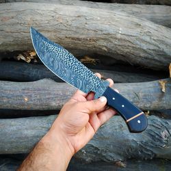 15 inches handmade damascus steel micarta wood jungle survival and hunting knife