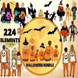 halloween clipart: "halloween bundle clipart" family pajamas jack o lantern autumn family, fall clipart cusomizable clip