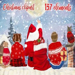 santa claus clipart: "christmas clipart" santa on roof santa and kids christmas background mug sublimation diy christmas