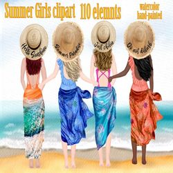 summer girls clipart: "beach girls clipart" best friends clipart summer graphics beach scarfs swimwear girl swiming suit