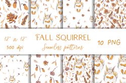 seamless pattern wax crayon fall squirrel