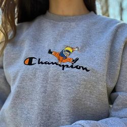 naruto champion embroidered crewneck, naruto embroidered sweatshirt, inspired embroidered manga anime hoodie