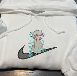killua zoldyck nike embroidered crewneck, hunter x hunter embroidered sweatshirt,inspired embroidered manga anime hoodie