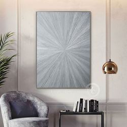 silver glittery abstract wall art shiny painting textured artwork | modern wall decor silver rays wall art