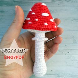 crochet pattern, mushroom pattern, fly agaric crochet pattern, play kitchen food, easy tutorial, true size toy