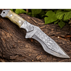 handmade custom damascus bone handle bowie knife forged damascus hunting knife