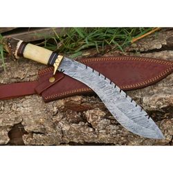 kukri custom damascus stag camel bone handle kukri knife forged hunting knife