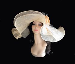 ivory sinamay hat, wide brim sinamay hat, royal ascot hat, wedding guest hat