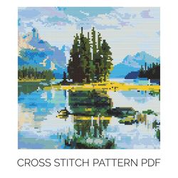 landscape painting jasper national park cross stitch pattern