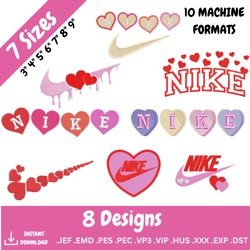 nike embroidery design bundle - valentines day embroidery designs -  machine embroidery design files 10 formats, 5 sizes