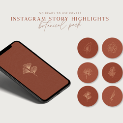 50 instagram story highlight covers / botanical icons / terracotta covers / handdrawn icons
