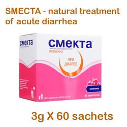 smecta 3gr x 60 sachets (strawberry) anti diarrheal treatment, flatulence, digestive disorders, abdominal pain