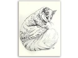 cat artwork hand painted original art ink pet wall art