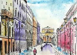 italian painting original art cityscape watercolor rome artwork