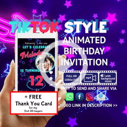 tiktok style video invitation with photo personalized for you, animated invitation, birthday party invitation