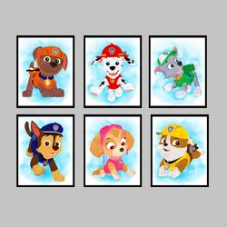 paw patrol set art print digital files nursery room watercolor