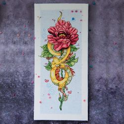 cross stitch dragon with peony, dragon cross stitch, flowers, fantasy, salamandra stitch