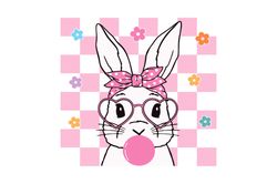 cute bunny with bandana glasses bubblegum svg, rabbit bandana glasses files