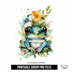 watercolour floral baby frog png clipart