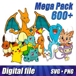 pokemon svg png pack over 600, pokemon cricut image files, cut vector pokemon, pikachu, charizard, squertal hq pack