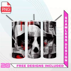 scary newspaper with a skull tumbler wrap seamless designs - skinny tumbler 20oz design png