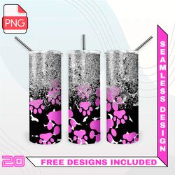 pink cat's paws tumbler wrap seamless designs - skinny tumbler 20oz design png