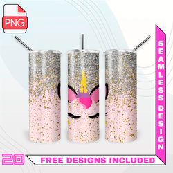 glitter unicorn tumbler wrap seamless designs - skinny tumbler 20oz design png