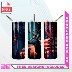 deer on the background of the american flag tumbler wrap seamless designs - skinny tumbler 20oz design png