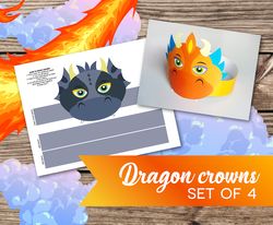 dragon crown, dragon birthday crown, dragon mask, diy dragon, crown diy, dragon party mask, printable crown, print