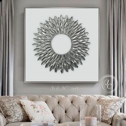 white and silver abstract wall art original painting | modern wall decor silver petals silver textured wall art