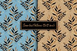 black and gold leaves. seamless patterns