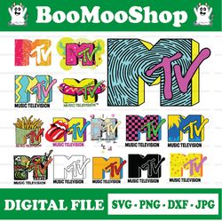 mtv bundle svg, png cricut ready, cut files, digital vector file | 15 designs retro mtv, music television, 80's, 90's tv