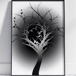 abstract tree silhouette painting - tree wall art - tree landscape art - stainles