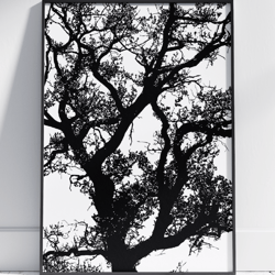 dark tree silhouette painting - tree wall art, landscape, illustration & image by stainles