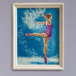 ballerina painting, original handmade oil painting, dancing girls wall art, ballet dancer painting in frame