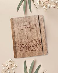 easter book, christian gifts for mother, wooden notebook binder, christian journal, religious gifts, easter design