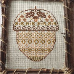 primitive embroidery cross stitch pdf pattern acorn autumn cross stitch chart fall cross stitch pattern