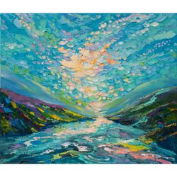 sunrise painting spring original art impressionist art impasto painting landscape art 24"x28" by kseniadeartgallery