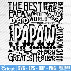 papaw svg, grandfather svg, typography word art, grandpa dad super paw greatest man sublimation - cut file svg