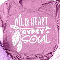 wild heart gypsy soul hippie print arrow, feathers, summer clipart