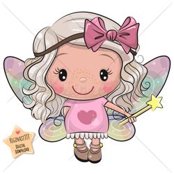 cute cartoon fairy png, clipart, sublimation design, girl, children printable, heart, art