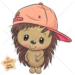 cute cartoon hedgehog png, clipart, sublimation design, cool, print, clip art, cap