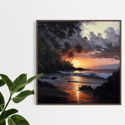 hawaii sunset poster - downloadable and printable digital painting